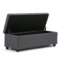 Simplihome Castleford 48 Inch Wide Rectangle Lift Top Storage Ottoman In Upholstered Slate Grey Tufted Linen Look Fabric With Large Storage Space For The Living Room, Entryway, Bedroom, Contemporary