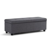 Simplihome Castleford 48 Inch Wide Rectangle Lift Top Storage Ottoman In Upholstered Slate Grey Tufted Linen Look Fabric With Large Storage Space For The Living Room, Entryway, Bedroom, Contemporary