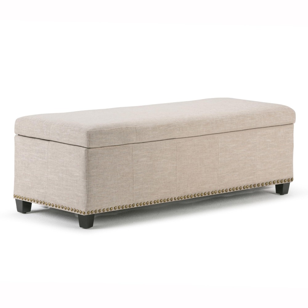 Simplihome Kingsley 48 Inch Wide Transitional Rectangle Lift Top Storage Ottoman In Upholstered Natural Linen Look Fabric With Large Storage Space For The Living Room, Entryway, Bedroom