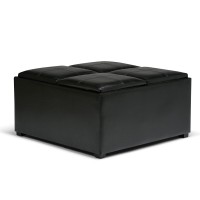 Simplihome Avalon 35 Inch Wide Contemporary Square Coffee Table Storage Ottoman In Midnight Black Vegan Faux Leather For The Living Room And Bedroom