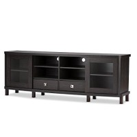 Baxton Studio Walda 70-Inch Greyish Dark Brown Wood Tv Cabinet With 2 Sliding Doors And 2 Drawers (Tv838070-Embosse)