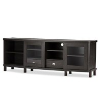 Baxton Studio Walda 70-Inch Greyish Dark Brown Wood Tv Cabinet With 2 Sliding Doors And 2 Drawers (Tv838070-Embosse)