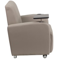 Gray Leathersoft Guest Chair With Tablet Arm, Front Wheel Casters And Cup Holder