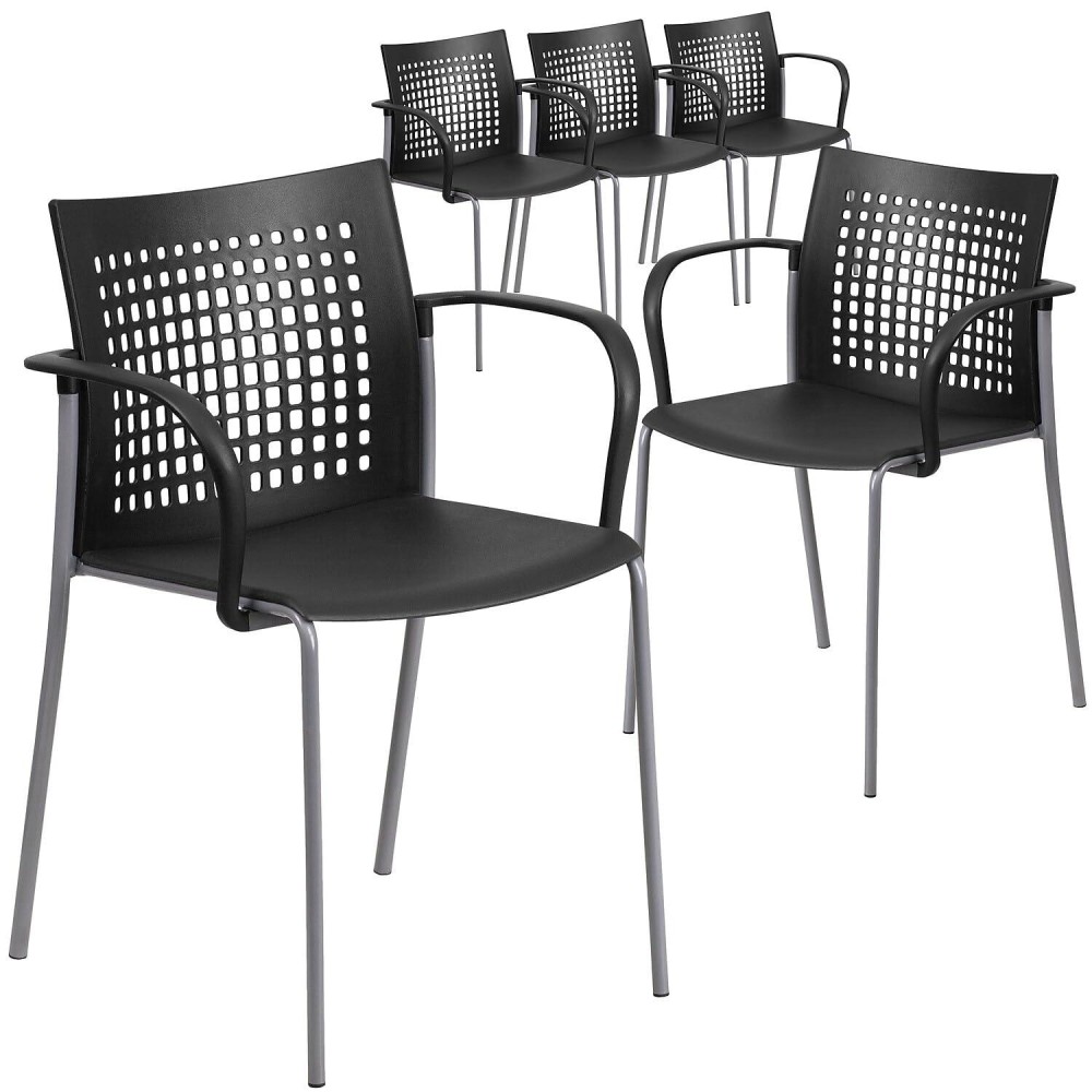 Flash Furniture Hercules Series 551 Lb. Capacity Black Stack Chair With Air-Vent Back And Arms