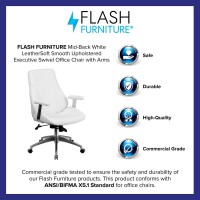 Flash Furniture Hansel Mid-Back White Leathersoft Smooth Upholstered Executive Swivel Office Chair With Arms