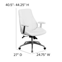 Flash Furniture Hansel Mid-Back White Leathersoft Smooth Upholstered Executive Swivel Office Chair With Arms