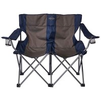 Kamp-Rite Portable 2 Person Double Folding Collapsible Outdoor Patio Lawn Beach Chair For Camping Gear, Tailgating, & Sports, 500Lb Capacity, Navy/Tan