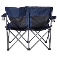 Kamp-Rite Portable 2 Person Double Folding Collapsible Outdoor Patio Lawn Beach Chair For Camping Gear, Tailgating, & Sports, 500Lb Capacity, Navy/Tan