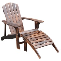 Outsunny Wooden Adirondack Chair Outdoor Patio Lounge Chair W/Ottoman - Rustic Brown