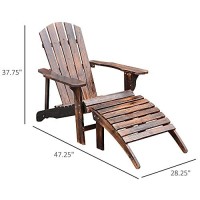 Outsunny Wooden Adirondack Chair Outdoor Patio Lounge Chair W/Ottoman - Rustic Brown