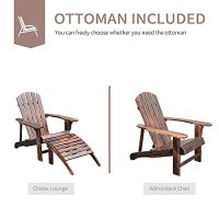 Outsunny Wooden Adirondack Chair Outdoor Patio Lounge Chair W/Ottoman - Rustic Brown