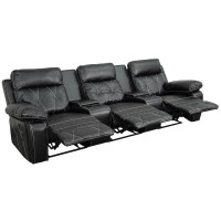 Reel Comfort Series 3Seat Reclining Black LeatherSoft Theater Seating Unit with Straight Cup Holders