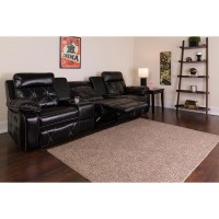 Reel Comfort Series 3Seat Reclining Black LeatherSoft Theater Seating Unit with Straight Cup Holders