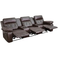 Reel Comfort Series 3Seat Reclining Brown LeatherSoft Theater Seating Unit with Straight Cup Holders