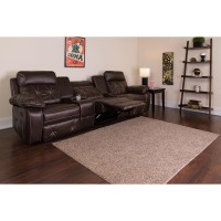 Reel Comfort Series 3Seat Reclining Brown LeatherSoft Theater Seating Unit with Straight Cup Holders