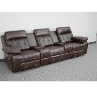 Reel Comfort Series 3Seat Reclining Brown LeatherSoft Theater Seating Unit with Straight Cup Holders