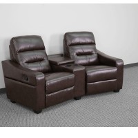 Futura Series 2Seat Reclining Brown LeatherSoft Theater Seating Unit with Cup Holders