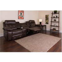 Flash Furniture Reel Comfort Series 2-Seat Reclining Black Leathersoft Theater Seating Unit With Straight Cup Holders