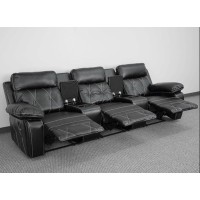 Flash Furniture Reel Comfort Series 2-Seat Reclining Black Leathersoft Theater Seating Unit With Straight Cup Holders