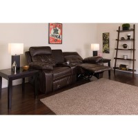 Reel Comfort Series 2Seat Reclining Brown LeatherSoft Theater Seating Unit with Curved Cup Holders