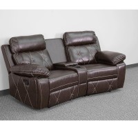 Reel Comfort Series 2Seat Reclining Brown LeatherSoft Theater Seating Unit with Curved Cup Holders