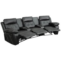 Reel Comfort Series 3Seat Reclining Black LeatherSoft Theater Seating Unit with Curved Cup Holders