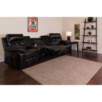 Reel Comfort Series 3Seat Reclining Black LeatherSoft Theater Seating Unit with Curved Cup Holders