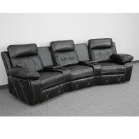 Reel Comfort Series 3Seat Reclining Black LeatherSoft Theater Seating Unit with Curved Cup Holders