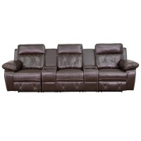 Flash Furniture Reel Comfort Series 2-Seat Reclining Brown Leathersoft Theater Seating Unit With Straight Cup Holders