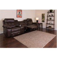 Flash Furniture Reel Comfort Series 2-Seat Reclining Brown Leathersoft Theater Seating Unit With Straight Cup Holders