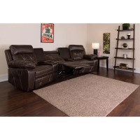 Reel Comfort Series 3Seat Reclining Brown LeatherSoft Theater Seating Unit with Curved Cup Holders