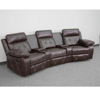 Reel Comfort Series 3Seat Reclining Brown LeatherSoft Theater Seating Unit with Curved Cup Holders