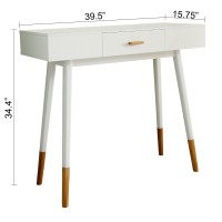 Ehemco Euro Console Sofa Table For Entryway With Drawer And Bamboo Legs In White And Dark Oak, Great For Living Room