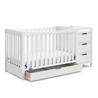 Graco Remi 4 In1 Convertible With Drawer And Changer Jpmacertified With Storage Drawer Attached Changing Table With 3 Drawers 2 Shelves And Water Resistant Changing Pad, White
