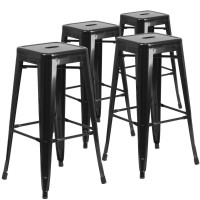 Flash Furniture Lily 4 Pack Commercial Grade 30 High Backless Black Metal Indooroutdoor Barstool With Square Seat