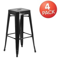 Flash Furniture Lily 4 Pack Commercial Grade 30 High Backless Black Metal Indooroutdoor Barstool With Square Seat