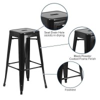 Flash Furniture Lily 4 Pack Commercial Grade 30 High Backless Black Metal Indooroutdoor Barstool With Square Seat