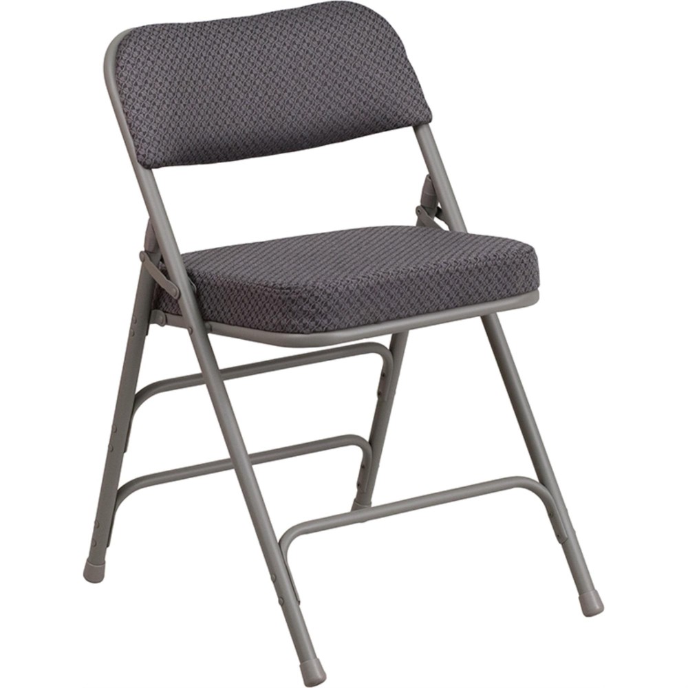 HERCULES Series Premium Curved Triple Braced & Double Hinged Gray Fabric Metal Folding Chair