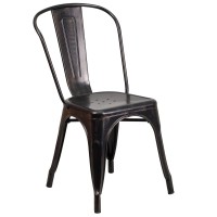 Flash Furniture Perry Commercial Grade Black-Antique Gold Metal Indoor-Outdoor Stackable Chair