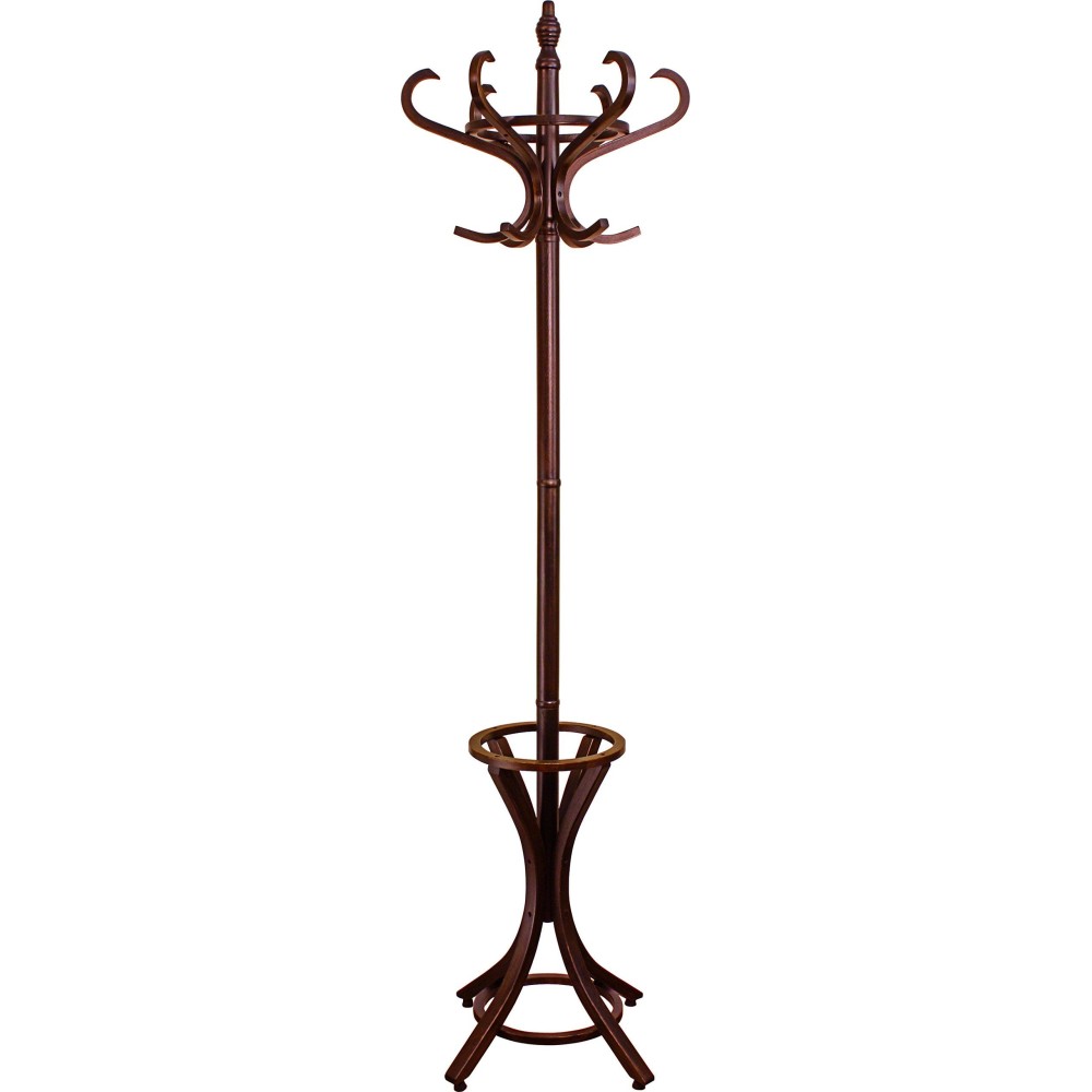 Headbourne 8000E Floor Standing Hat And Coat Rack With Umbrella Stand, Wood With Dark Brown Paint Finish