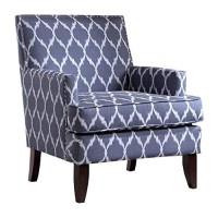 Madison Park Colton Accent Hardwood, Brich Wood, Ogee Print, Bedroom Lounge Mid Century Modern Deep Seating, High Back Club Style Arm-Chair Living Room Furniture, See Below, Blue/White