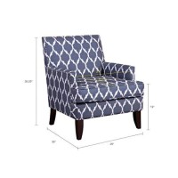 Madison Park Colton Accent Hardwood, Brich Wood, Ogee Print, Bedroom Lounge Mid Century Modern Deep Seating, High Back Club Style Arm-Chair Living Room Furniture, See Below, Blue/White