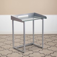 Flash Furniture Jayden Contemporary Clear Tempered Glass Desk With Raised Cable Management Border And Silver Metal Frame