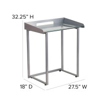 Flash Furniture Jayden Contemporary Clear Tempered Glass Desk With Raised Cable Management Border And Silver Metal Frame