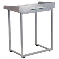 Flash Furniture Jayden Contemporary Clear Tempered Glass Desk With Raised Cable Management Border And Silver Metal Frame