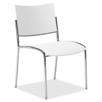 Mayline Escalate Series Seating Stackable Chairs White Plastic Seat White Plastic Back Silver Chrome Frame Fourlegged B