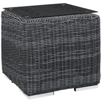 Modway Eei-1867-Gry Summon Wicker Rattan Outdoor Patio Square Side Table, Gray