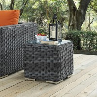 Modway Eei-1867-Gry Summon Wicker Rattan Outdoor Patio Square Side Table, Gray