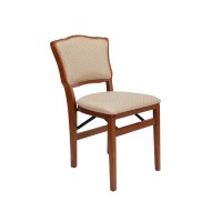 Meco Stakmore French Premium Solid Wood Dining Table Folding Chair Set With Fabric Padded Upholstered Seat, Cherry Frame And Blush Fabric (2 Pack)