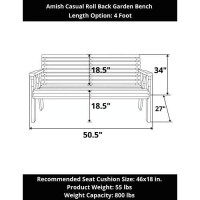 Caf Amish Heavy Duty 800 Lb Roll Back Pressure Treated Garden Bench (4 Foot, Unfinished)